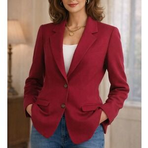 Talbots Petites Berry Red Wool Blazer Jacket Women's 10P Two Button Professional